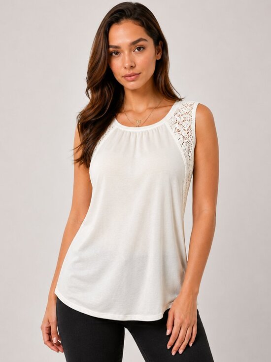 Ann Taylor Tops - LOFT Women Tank Top XS White Lace Trim Sleeveless Soft Casual Blouse Top